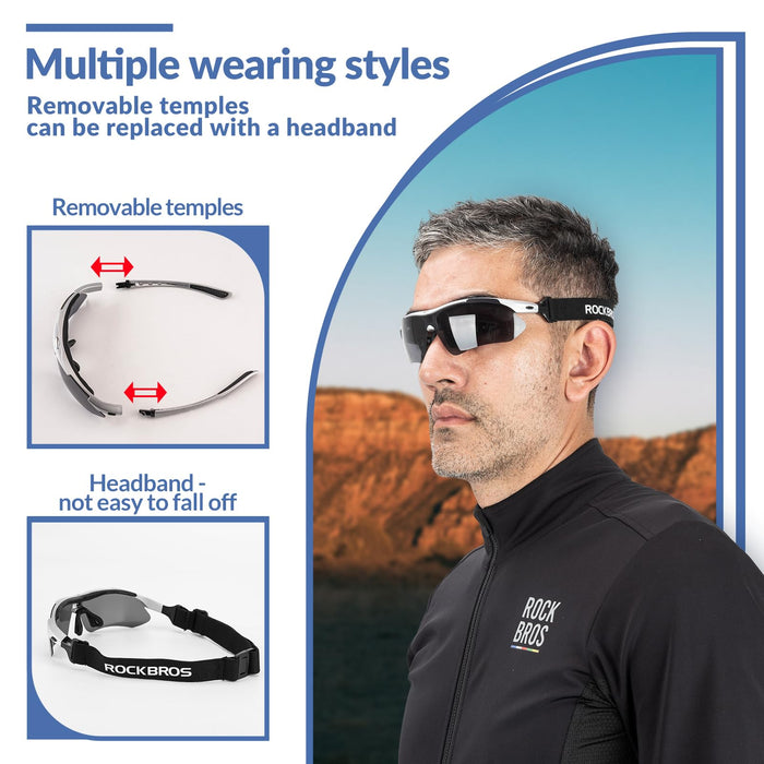 ROCKBROS Sports Sunglasses Photochromic Sunglasses with Headband #Style_Silver-polarized Lenses