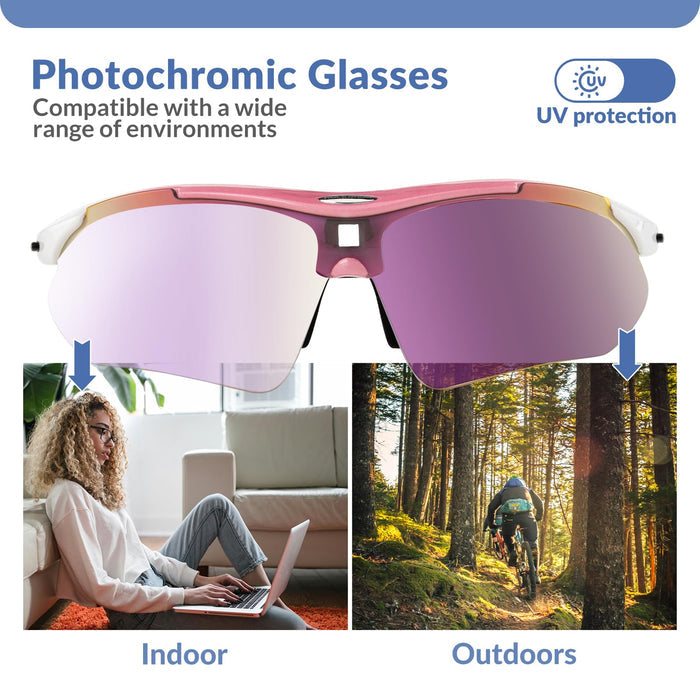 ROCKBROS Sports Sunglasses Photochromic Sunglasses with Headband #Style_Pink-photochromic Lenses