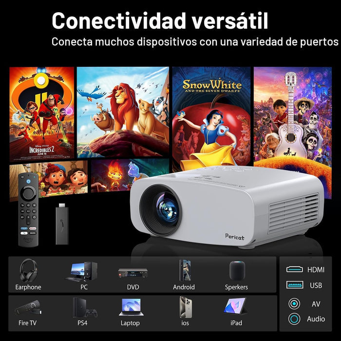 Proyector Pericat WiFi y Bluetooth  4K Compatible – Cine en Casa Full HD 1080P