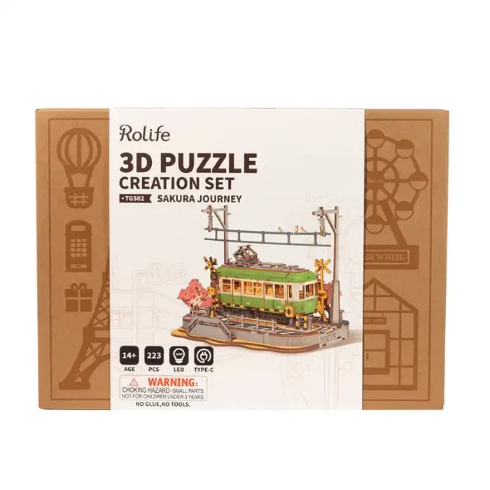 Jeu de création de puzzles 3D Rolife, dont la boîte est ornée d’une voiture à roulettes sur le thème de Sakura.