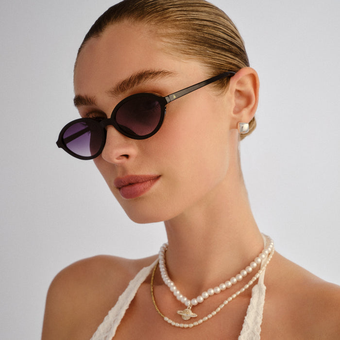Pyxis Black Female Oval Sunglasses | Aire