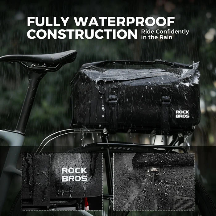 ROCKBROS bike rear rack bag waterproof rolltop expandable 16 l#Color_Black