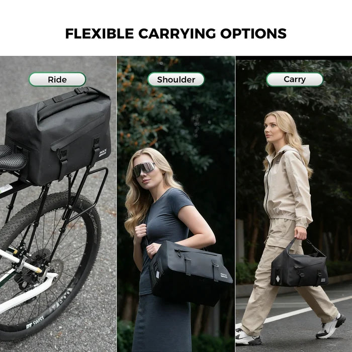 ROCKBROS bike rear rack bag waterproof rolltop expandable 16 l#Color_Black