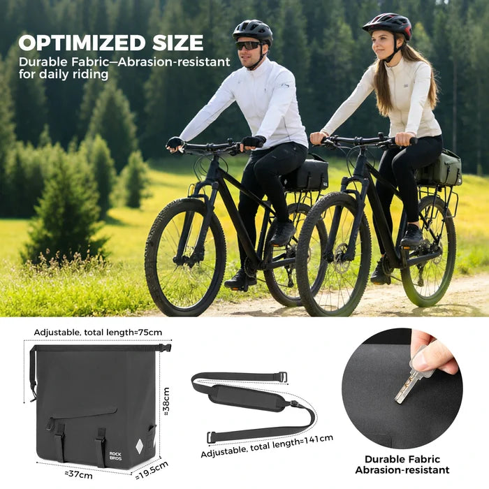 ROCKBROS bike rear rack bag waterproof rolltop expandable 16 l#Color_Black
