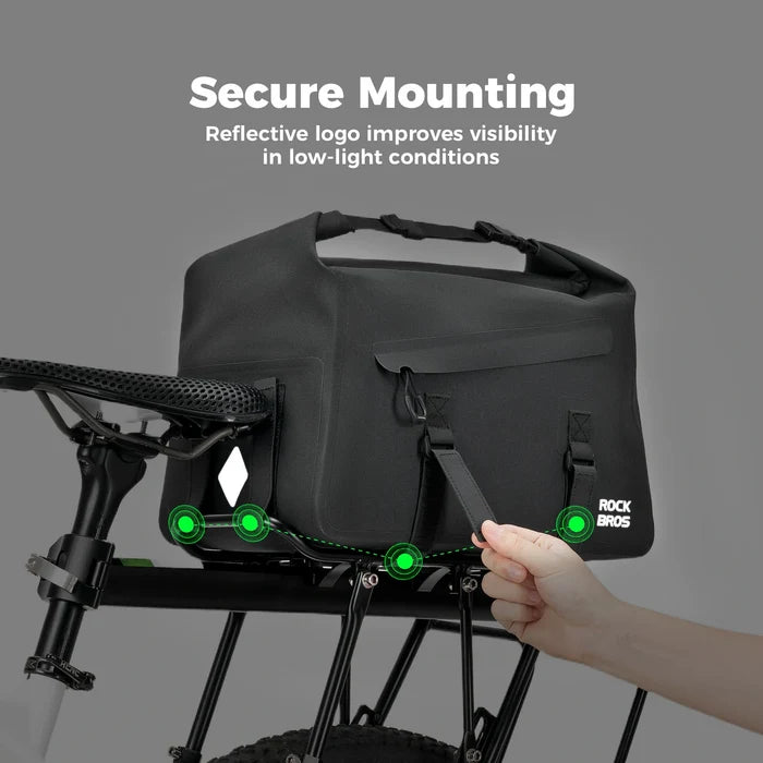 ROCKBROS bike rear rack bag waterproof rolltop expandable 16 l#Color_Black