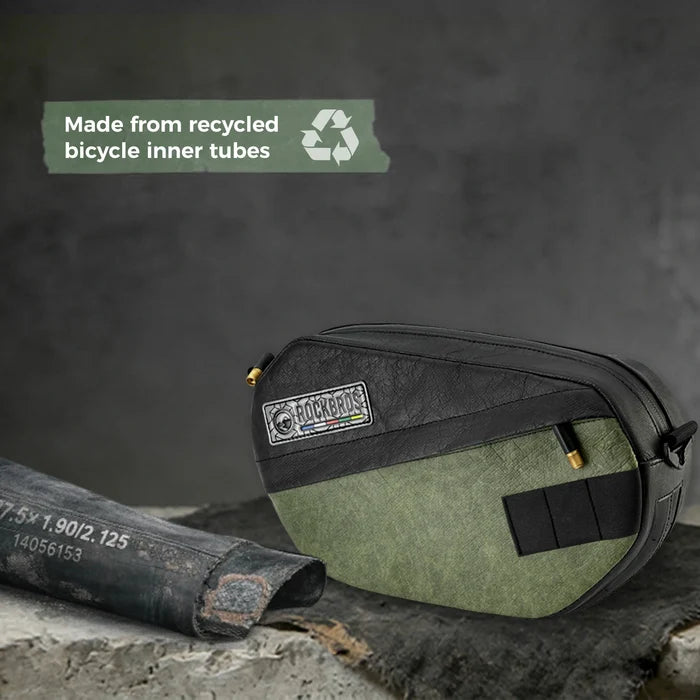 Sustainable eco-friendly recycled tire bike handlebar bag for cyclists