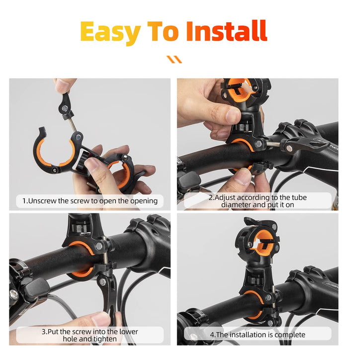 ROCKBROS 2 Pieces Bike Torch Clamp 360° Rotatable Bike Flashlight Mount