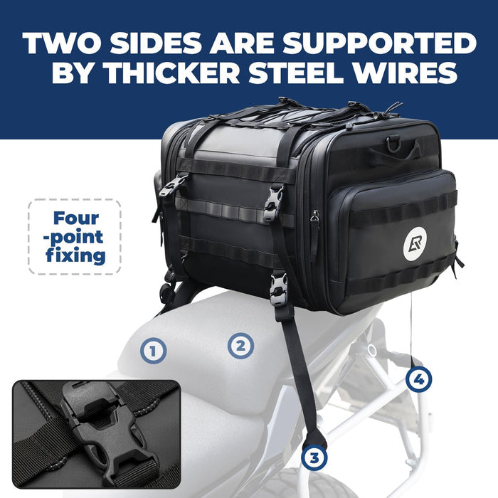 ROCKBROS 43-50L Motorcycle Saddle Bag Waterproof Tail Bag with Rain Cover - ROCKBROS-UK