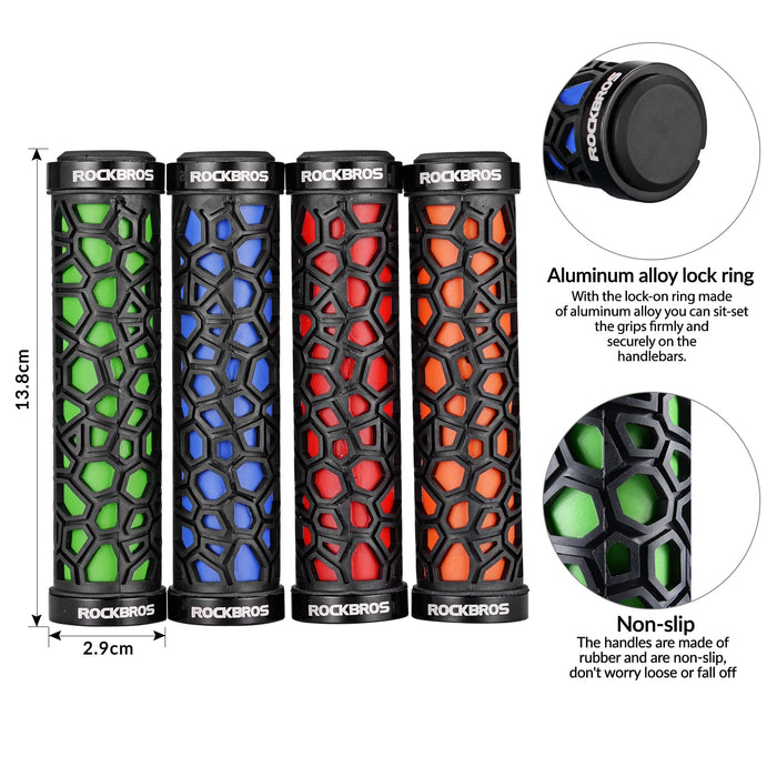 ROCKBROS Bicycle Handlebar Grips Aluminum Alloy Double Lock-on Bike Grips #Color_Green