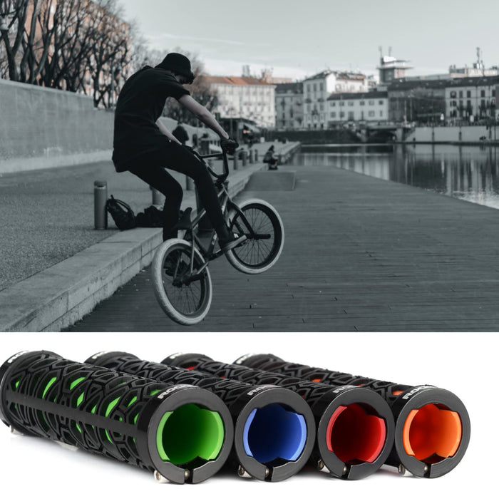 ROCKBROS Bicycle Handlebar Grips Aluminum Alloy Double Lock-on Bike Grips #Color_Green