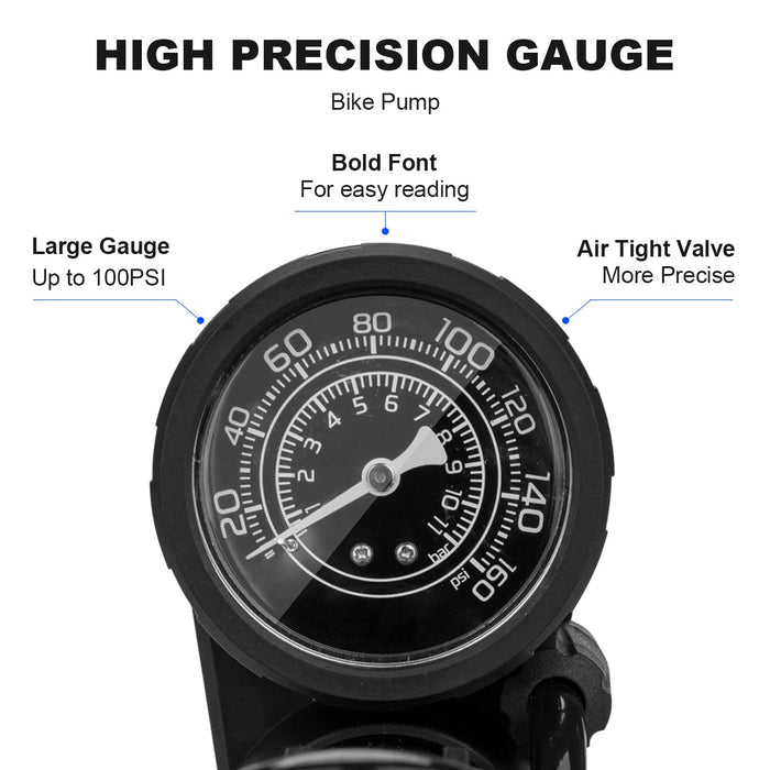 ROCKBROS Bicycle Pump Mini Foot Pumps Portable Pump with Pressure Gauge
