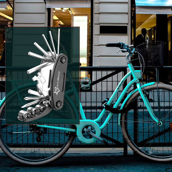 ROCKBROS Bicycle Repair Tool Bike Pocket Multi Function Folding Tool 16 in 1 Black