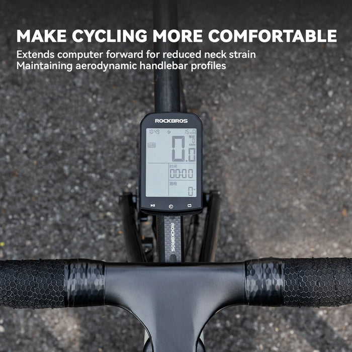 rockbros black nylon handlebar mount holding a cycling computer and front light on a road bike