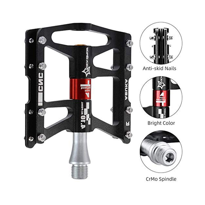 ROCKBROS Bike Pedals Aluminum Alloy Flat Pedals Wide Platform Non-Slip #Color_Black