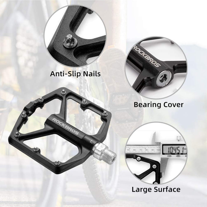 ROCKBROS Bike Pedals Ultra Lightweight Flat  Pedals 9/16 Inch (Pair) #Color_Black
