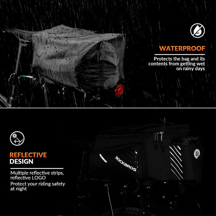 ROCKBROS Bike Rear Rack Bag Large Capacity Trunk Bag with Rain Cover 9-12L