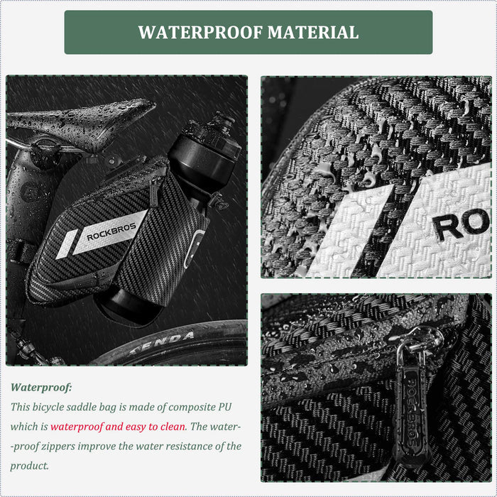 ROCKBROS Bike Saddle Bag Waterproof with Water Bottle Pocket Quick Release