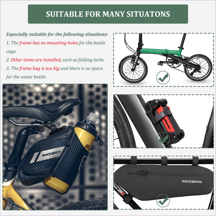 ROCKBROS Bike Saddle Bag Waterproof with Water Bottle Pocket Quick Release