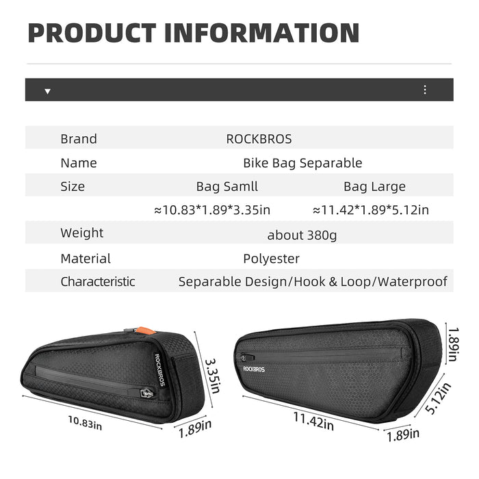 ROCKBROS 2 in 1 Bicycle Frame Bag Detachable Triangular Bag