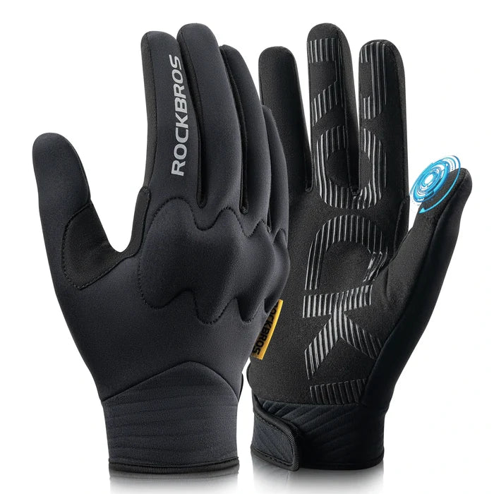rockbros black windproof thermal full-finger cycling gloves