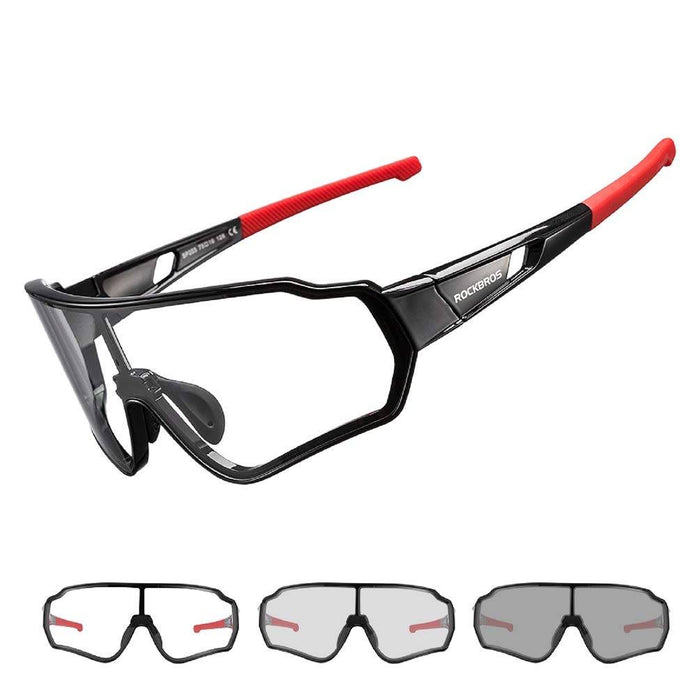 ROCKBROS Cycling Photochromic Sunglasses Light Weight Full Frame #Color_Black