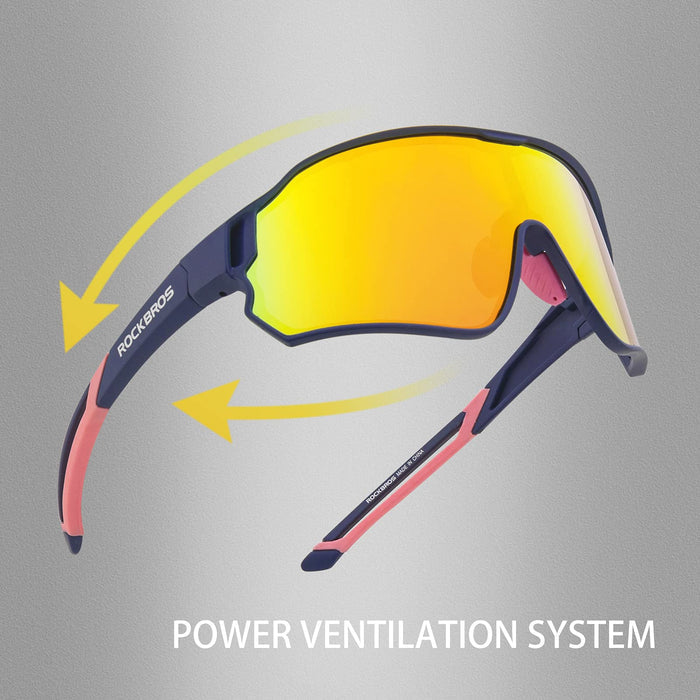 ROCKBROS Cycling Sunglasses Polarized UV Protection Full Frame Goggles #Color_Dark Blue + Pink