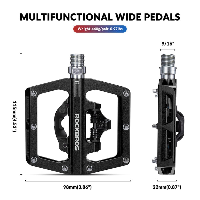 ROCKBROS Dual Functionality Bike Pedals Clipless Flat Bike Pedals (Pair) #Color_Black