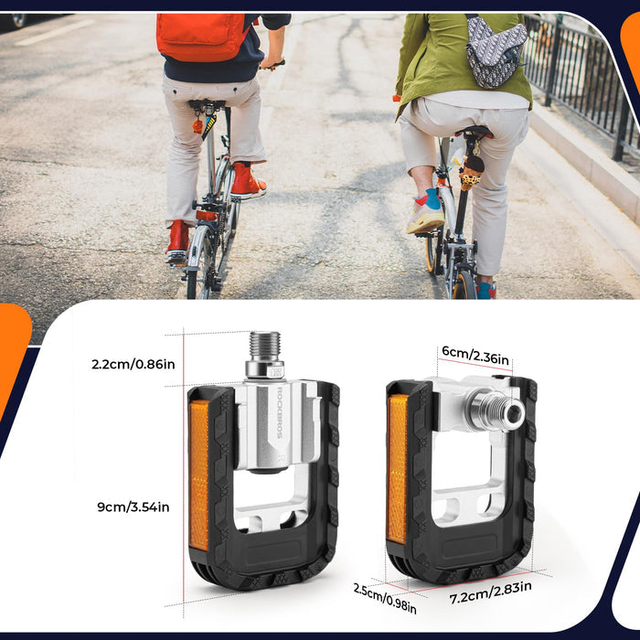 ROCKBROS Foldable Bicycle Pedals Aluminum Alloy Flat Pedals with Reflectors - ROCKBROS-UK