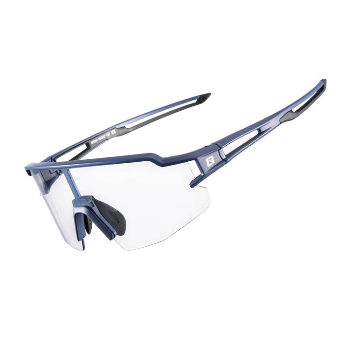 ROCKBROS Half Frame Photochromic Sports Sunglasses Cycling Glasses UV400 #Color_Slate Blue
