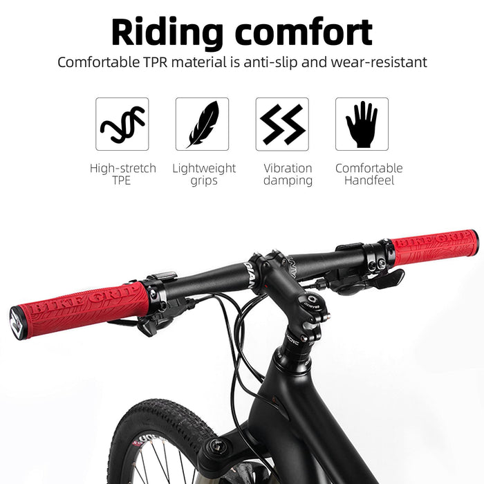 ROCKBROS Mountain Bike Handlebar Grips Double Lock-on Rubber Anti-slip #Color_Red