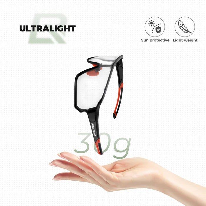 ROCKBROS Photochromic Cycling glasses UV 400 Protection Full Frame Sports Sunglasses #color_Black Red