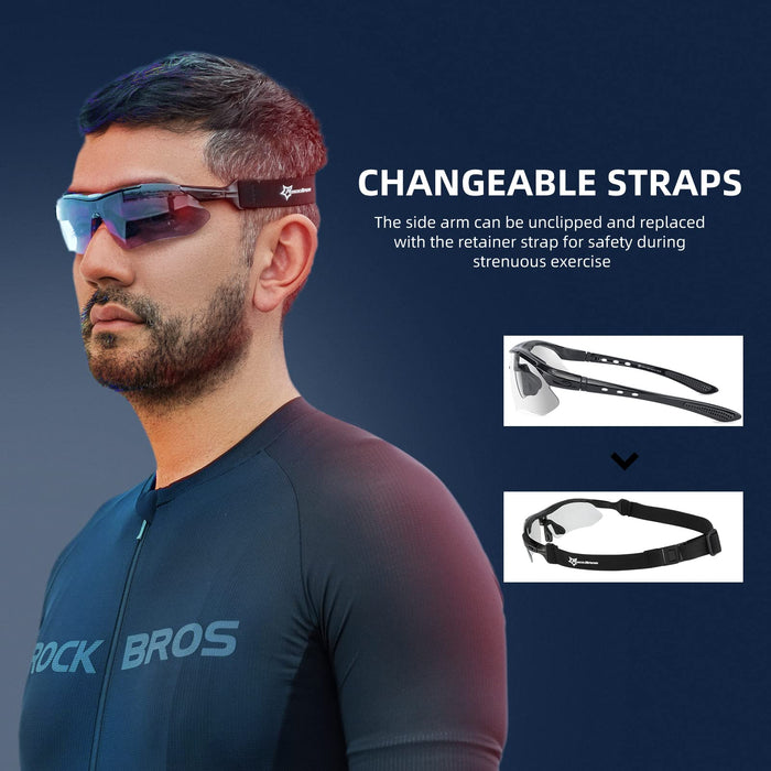 ROCKBROS Photochromic Outdoor Sport Sunglasses With Changeable Straps #Color_White