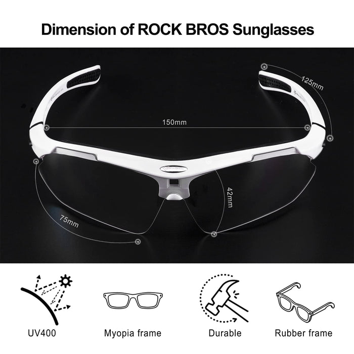 ROCKBROS Photochromic Outdoor Sport Sunglasses With Changeable Straps #Color_White