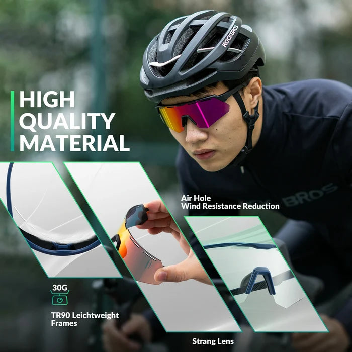 ROCKBROS Polarized Cycling Glasses with 4 Interchangeable Lenses #Color_Blue