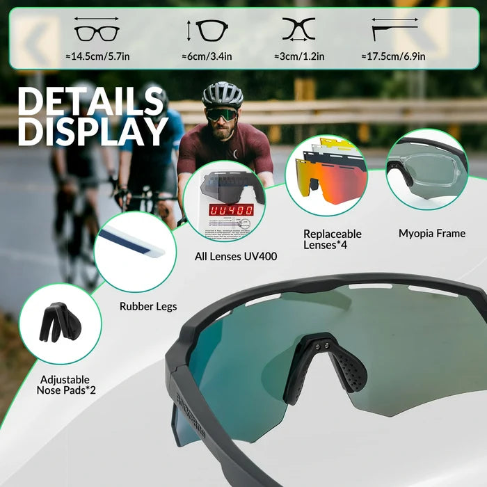 ROCKBROS Polarized Cycling Glasses with 4 Interchangeable Lenses #Color_Black