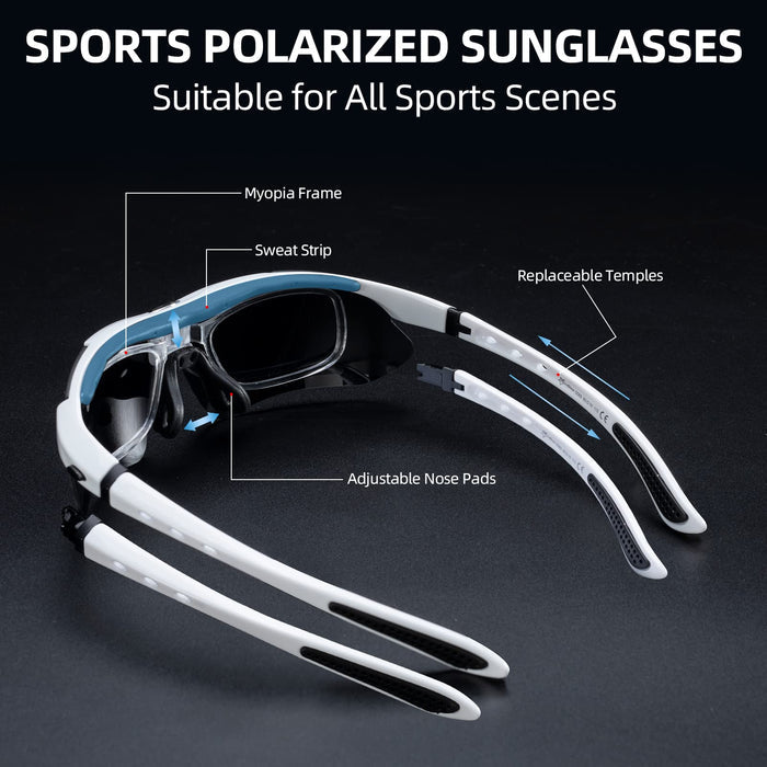 ROCKBROS Polarized Cycling Sunglasses with 5 Interchangeable Lenses ALT #color_White Grey