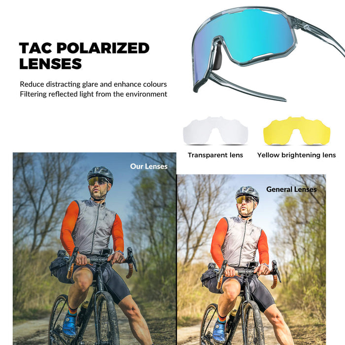 ROCKBROS polarized sunglasses, UV400 protection, transparent cycling glasses, windproof, TR90 frame, perfect for cycling and outdoor sports. #Color_Dark gray/Polarized pink purple