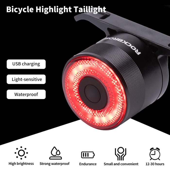 ROCKBROS Q3 Smart Bike Rear Light IPX6 Waterproof LED Brake Light USB Charging