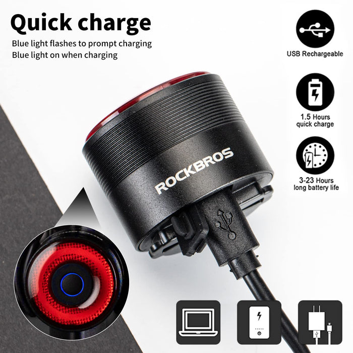 ROCKBROS Q3 Smart Bike Rear Light IPX6 Waterproof LED Brake Light USB Charging