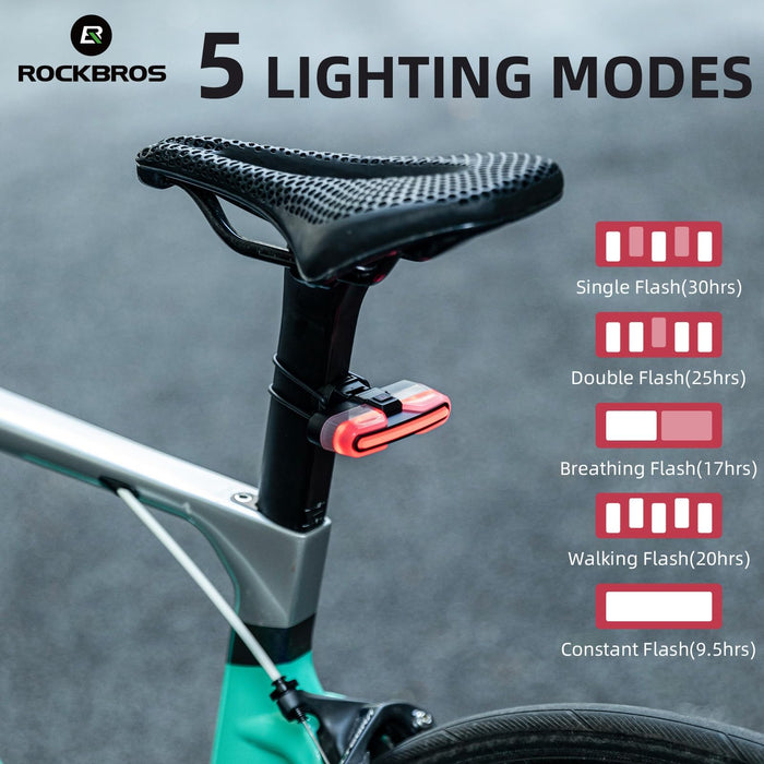 ROCKBROS Rear Bike Light USB Rechargeable with Brake Sensing 5 Modes - ROCKBROS-UK