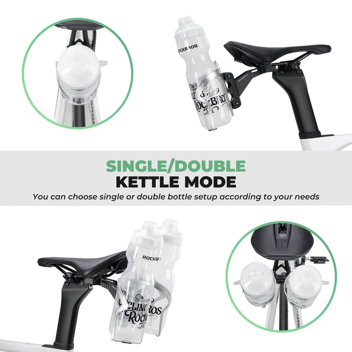 ROCKBROS rear saddle bottle cage mount, designed for triathlon and long-distance rides, allowing secure and accessible bottle placement behind the seat.