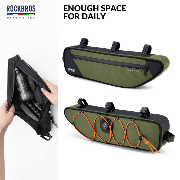 ROCKBROS Road-to-Sky Bike Frame Bag Reflective Waterproof Triangular Bag  #Color_Army Green