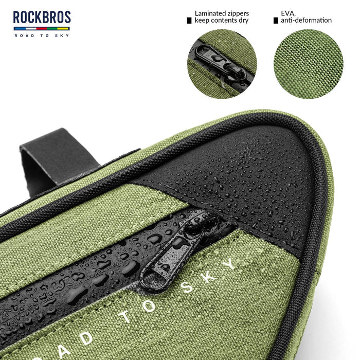 ROCKBROS Road-to-Sky Bike Frame Bag Reflective Waterproof Triangular Bag  #Color_Army Green