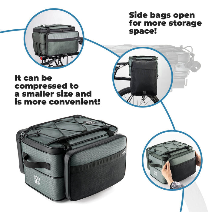 ROCKBROS Road to Sky bike pannier bag, foldable and versatile bike rack bag, 15-30L large capacity, waterproof and durable.