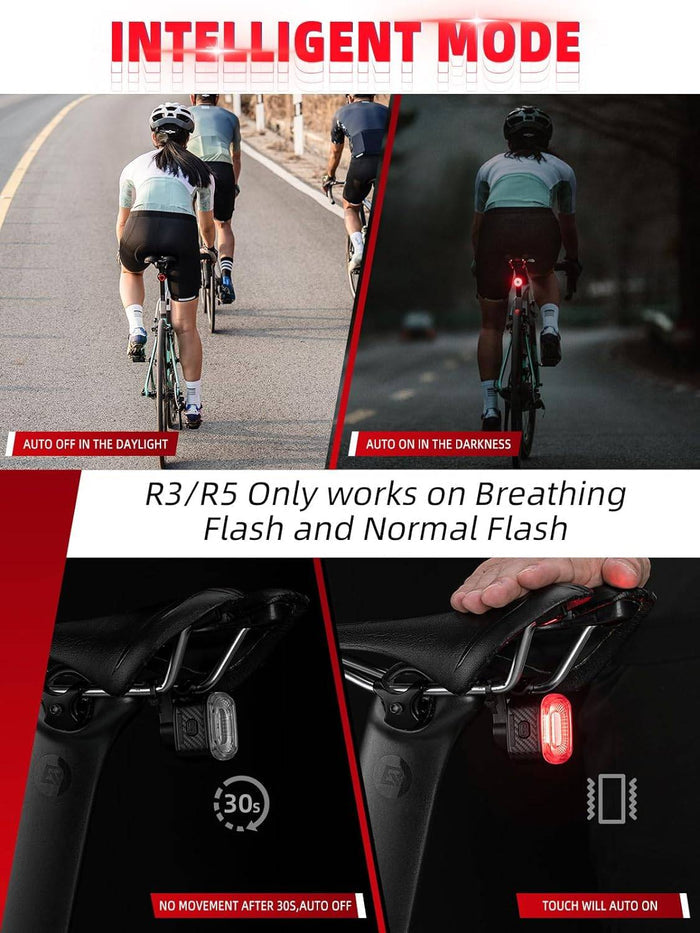 ROCKBROS Smart Bike Tail Light Brake Sensing Waterproof USB Rechargeable