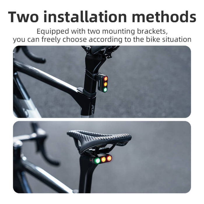 rockbros smart rear bike light with 3-colour led and brake-sensing technology