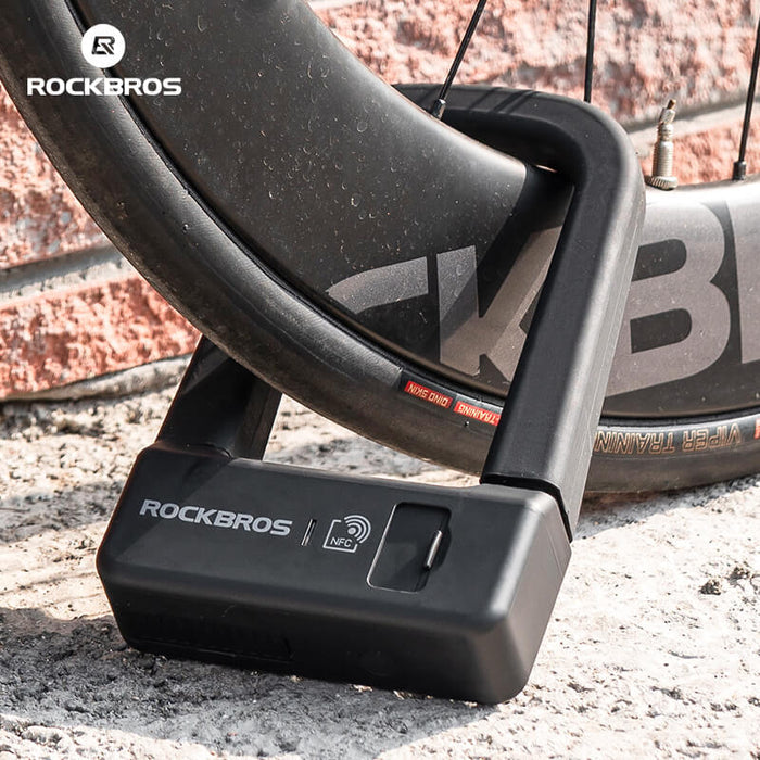 ROCKBROS smart U-shaped bike lock with NFC, secure and durable bicycle lock for enhanced protection.