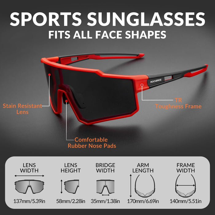 ROCKBROS Sports Sunglasses UV400 Protection Cycling Glasses with TR90 Frame #Style_Red Polarized Lense