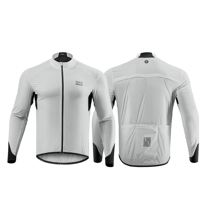 ROCKBROS ultra-light wind jacket, packable and breathable design ideal for wind protection during cycling and outdoor activities.