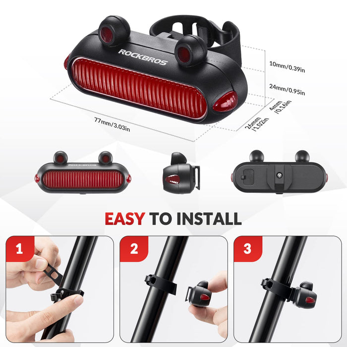 ROCKBROS  USB Rechargeable Waterproof LED Bike Rear Tail Light with 5 Modes